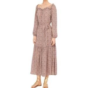 Tory Burch Floral Long Sleeve Ruffles Casual Pullover Maxi Dress Red Cream 4